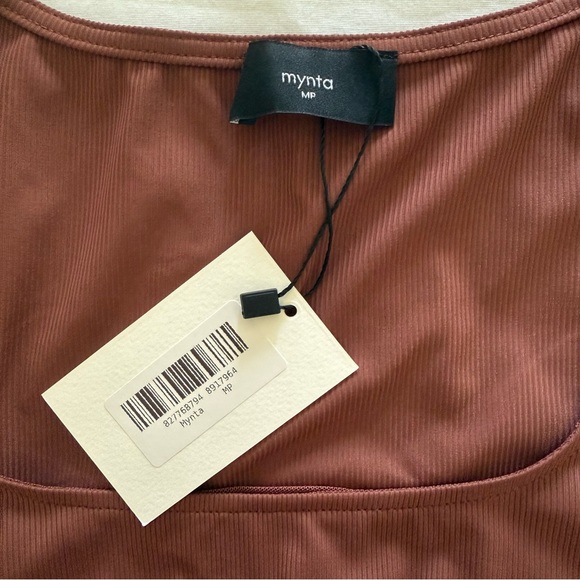 NEW MYNTA Ribbed Long Sleeve  Bodysuit Brown Size Medium Petite NWT - Picture 6 of 8